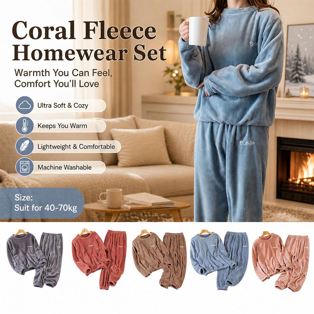 Corduroy Pant Warm - Coral Fleece Homewear Set Pajamas Women