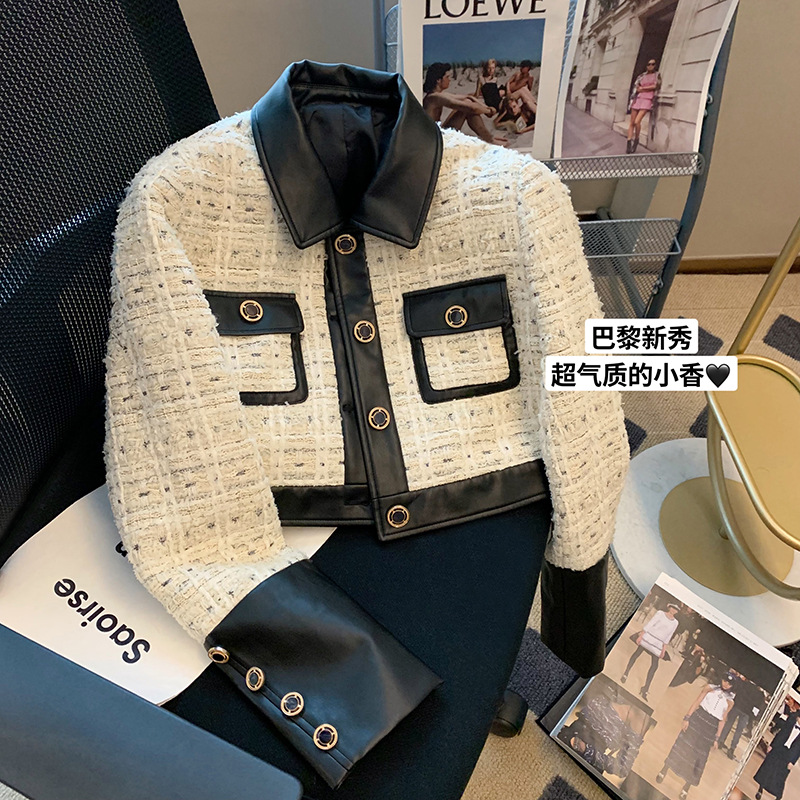 Contrast Stitching Tweed Fragr - Wool Coat Peacoat 评论和价格